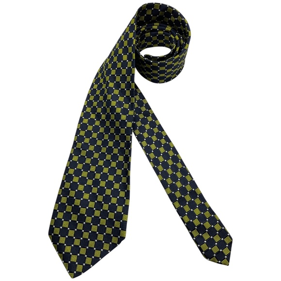 CORNELIANI Navy/Green Geometric Silk LUXURY Tie ITALY - Picture 1 of 4